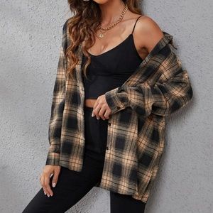 Shein Button Down Oversized Plaid Shirt